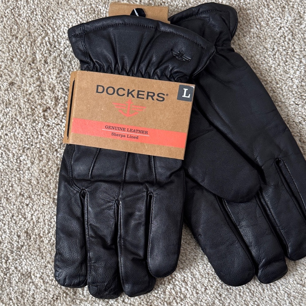 Dockers Black Leather Sherpa Lined Gloves